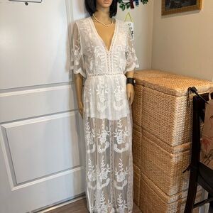 White Sheer Embroidered Maxi Dress